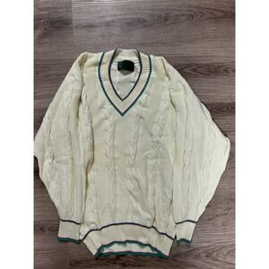 Vintage Bobby Jones Sweater Mens Medium‎ Beige V-Neck Cable Knit Grandpa Golf